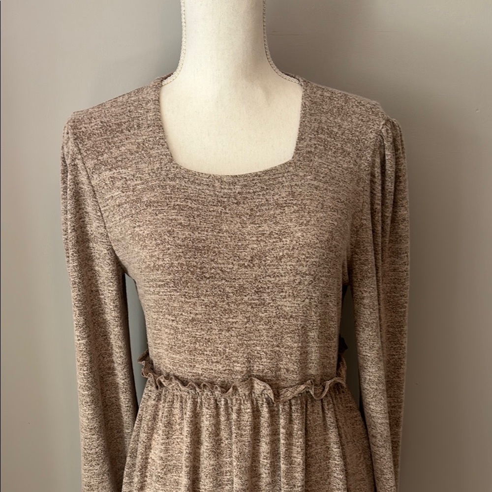 Brown Long Sleeve lightweight sweater Dress